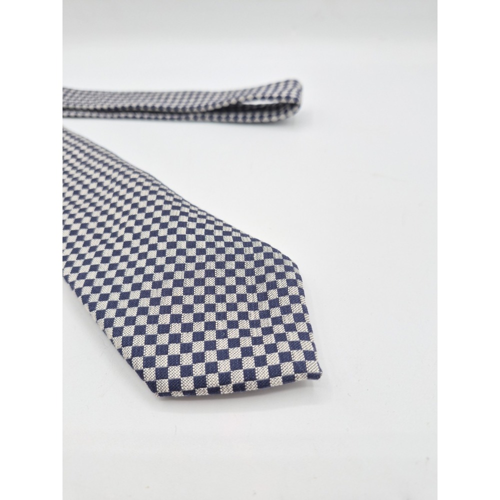 Canali Mens Silk Tie Made In Italy 60.5x3 Navy Check Designer Plaid